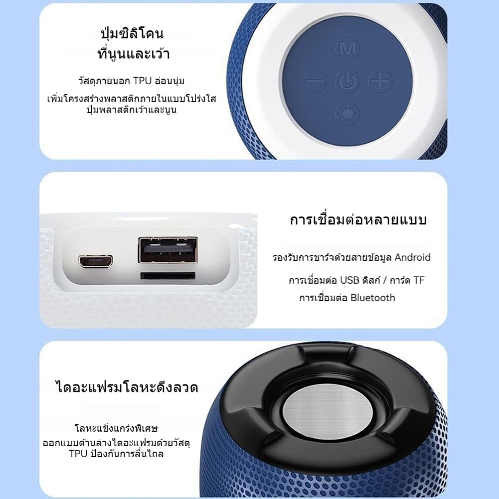 ลำโพงบลูทูธพกพา เสียง 3D เบสนุ่ม ใช้งานง่าย แบตเตอรี่ยาวนาน เหมาะสำหรับทุกโอกาส รูปที่ 4