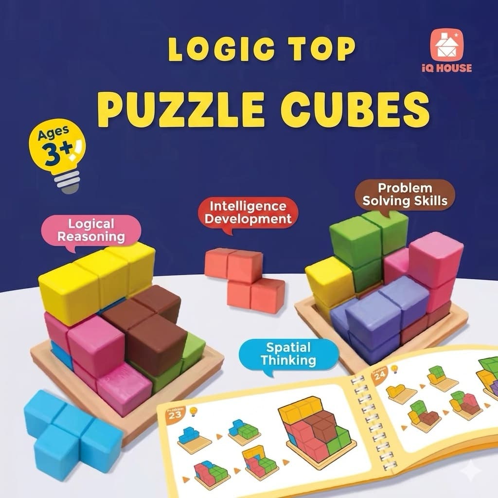 Logic Top Puzzle Cubes ของเล่นไม้เสริมพัฒนาการ ฝึกทักษะการแก้ปัญหา และมิติสัมพันธ์ เด็ก 3 ปีขึ้นไป รูปที่ 1