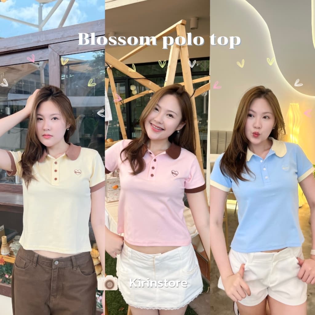 Blossom Polo Top เสื้อโปโลทูโทน คอบัว แขนสั้น ปักหัวใจ ผ้าคอตตอนยูนิ รูปที่ 5