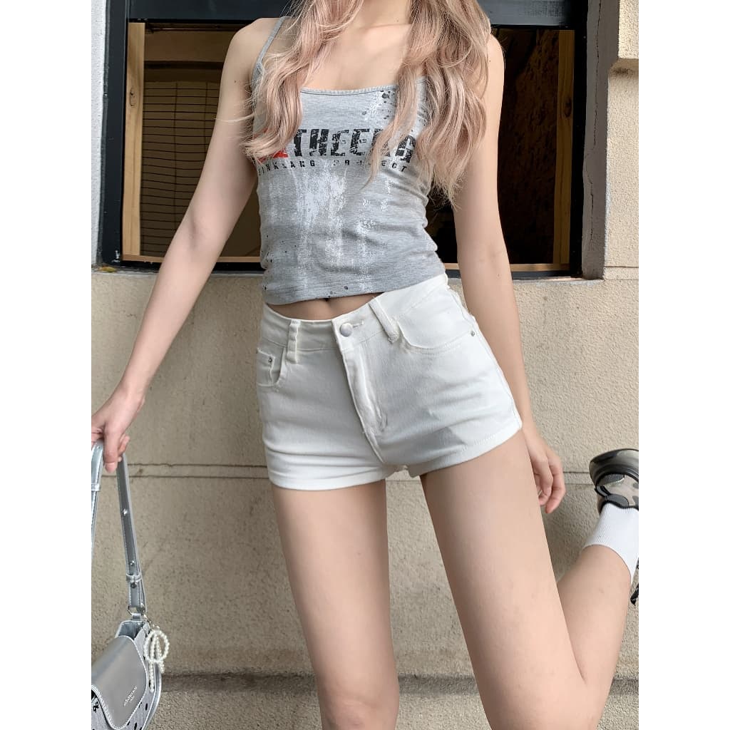 กางเกงขาสั้นยีนส์ผู้หญิง สีขาว สไตล์เกาหลี Y2K เอวต่ำ เซ็กซี่ เรียบง่าย ทันสมัย รัดรูป ยืดหยุ่น รูปที่ 7