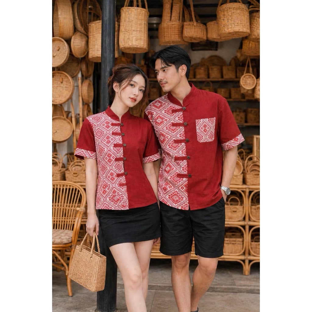 เสื้อผ้าไทย ชาย/หญิง ลายประกายดาว มีให้เลือกหลายสี หลายไซส์ รูปที่ 5