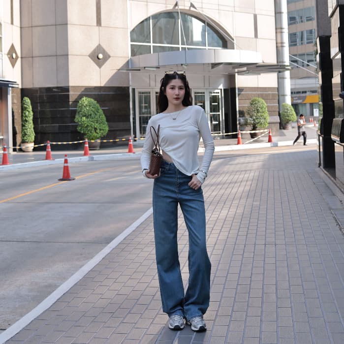 ยีนส์ Nammon jeans F50-F51 กางเกงยีนส์ขากระบอกใหญ่เรียบ - ผ้ายืด รูปที่ 7