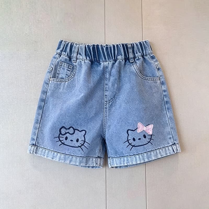 BEAR BABY กางเกงขาสั้นเด็กหญิง กางเกงยีนส์ขาสั้นเด็ก นุ่มสบาย เอวสูง แฟชั่นฤดูร้อน เด็กโตใส่ได้ รูปที่ 9
