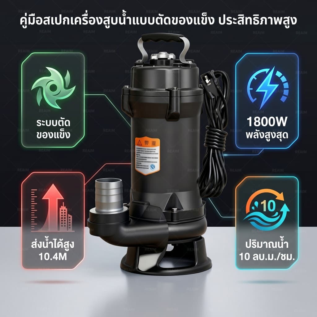 REAIM จอมพลัง ปั๊มแช่ดูดโคลน 2นิ้ว ปั๊มแช่ ปั๊มไดโว่ ดูดโคลน ปั๊มจุ่ม 1800วัตต์ ไดโว่ดูดโคลน ปั๊ม รูปที่ 7