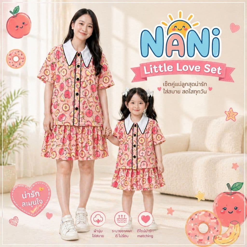 NANi Little Love Set ชุดแม่ลูก เซ็ตแม่ลูก ชุดคู่ เสื้อ+กระโปรง ลุคเกาหลี น่ารัก ใส่สบาย ถ่ายรูปสวย รูปที่ 3