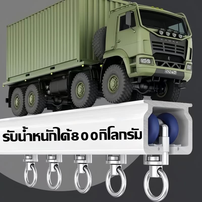 ราง M ประกอบครบชุด เกรด A ลูกล้อพลาสติก ห่วงม่านเหล็กชุบนิเกิ้ลอย่างดี รางม่าน2ชั้น รูปที่ 4