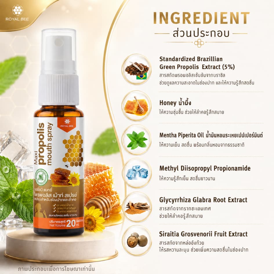 4 หลอด โพรโพลิส สเปรย์สำหรับช่องปาก สูตรเข้มข้น Propoliz Mouth Spray 20ml. รูปที่ 3