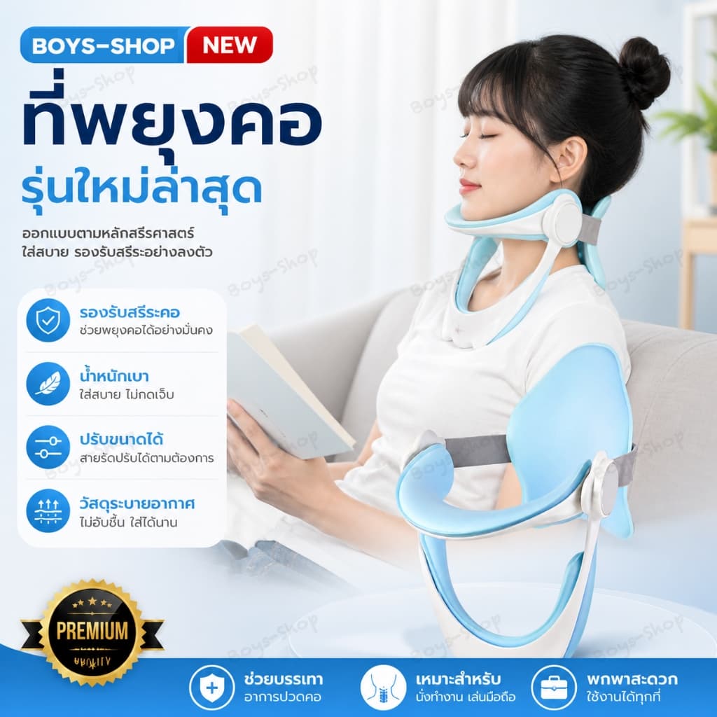 เฝือกพยุงคอ รุ่นใหม่2026 แก้คอยื่น ป้องกันก้มคอ ปรับกระดูกคอ อุปกรณ์ดามคอ ใช้ได้ผู้ใหญ่/เด็ก ใส่สบาย แก้ปวดคอ นั่งทำงาน รูปที่ 1