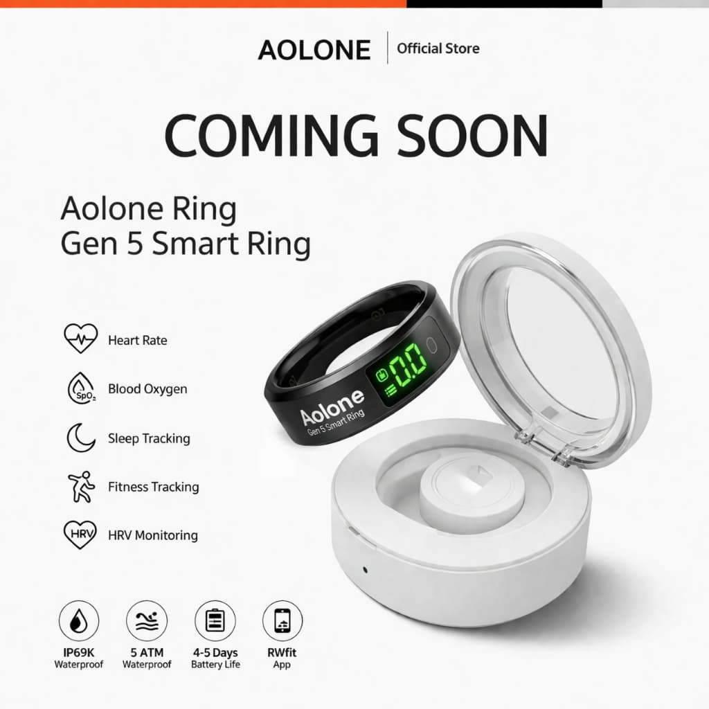 Aolone Smart Ring Ring Gen 5 แหวนออกกําลังกาย แหวนนับก้าว LCD หน้าจอ IP69K แหวนอัจฉริยะ ติดตามสุขภาพ 24 ชม รูปที่ 1