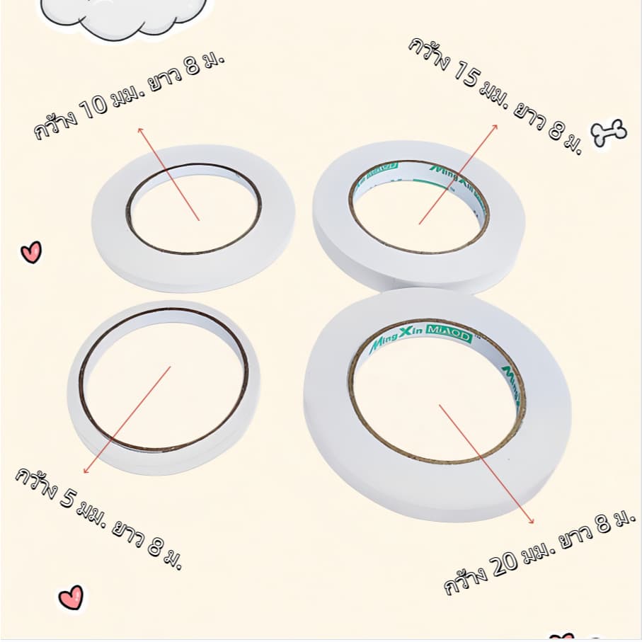 เทปสองหน้า ใช้โรงเรียน ออฟฟิศ ขนาด 5/10/15/20 มม. ยาว 8 ม. กาวแน่น ฉีกด้วยมือง่าย รูปที่ 2