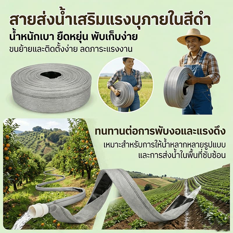 ทนทานกว่าPE 100 เท่า สายส่งน้ำ สายยางดับเพลิง สายส่งHDPE ทนต่ออุณหภูมิสูง หนาพิเศษ 1นิ้ว-4นิ้ว 10-100เมตร สายส่งน้ำผ้าใบ รูปที่ 5