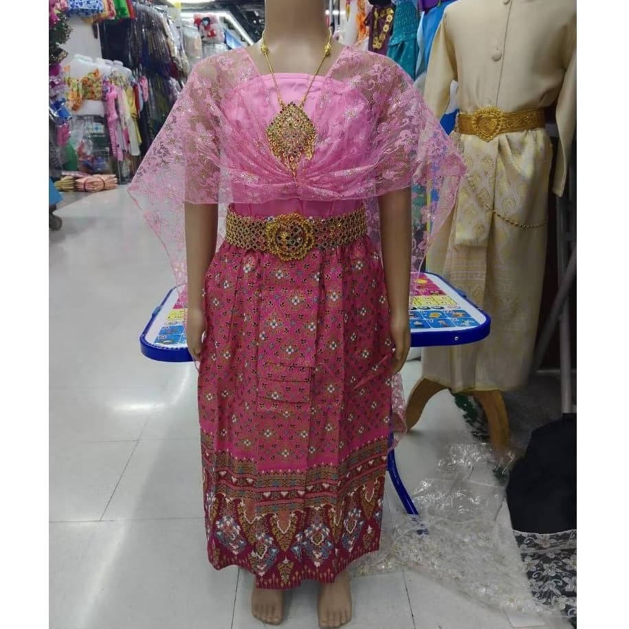 ชุดไทยนางยักษ์เด็ก ชุดนางผีเสื้อสมุทร ชุดวันภาษาไทย ชุดตัวละครในวรรณคดี(ได้ผ้าถุง+เสื้อเกาะอก+สใบ+เข็มขัด+เข็มกลัด) รูปที่ 8