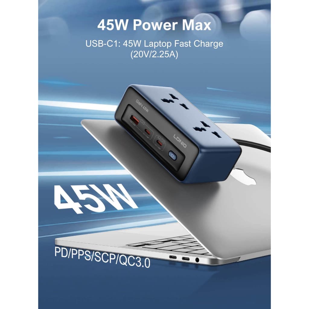 LDNIO SC1 GaN 2500W Power Socket Multi-Plug Strip ปลั๊กไฟอเนกประสงค์ รองรับการชาร์จเร็ว 45W รูปที่ 6