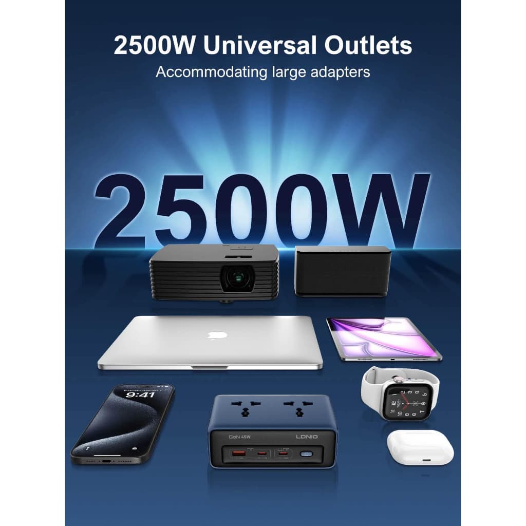 LDNIO SC1 GaN 2500W Power Socket Multi-Plug Strip ปลั๊กไฟอเนกประสงค์ รองรับการชาร์จเร็ว 45W รูปที่ 7