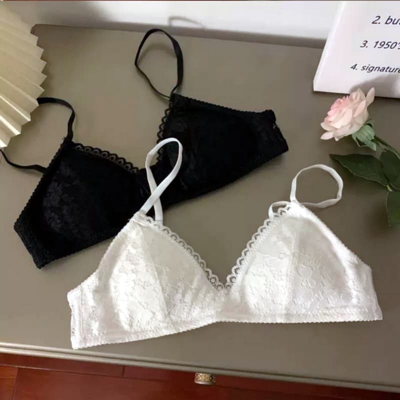 Laceชุดชั้นในลูกไม้แบบสามเหลี่ยม ไร้โครง ฟองน้ำบาง เบาสบาย สำหรับหน้าอกเล็ก ป้องกันหย่อนคล้อย รูปที่ 5