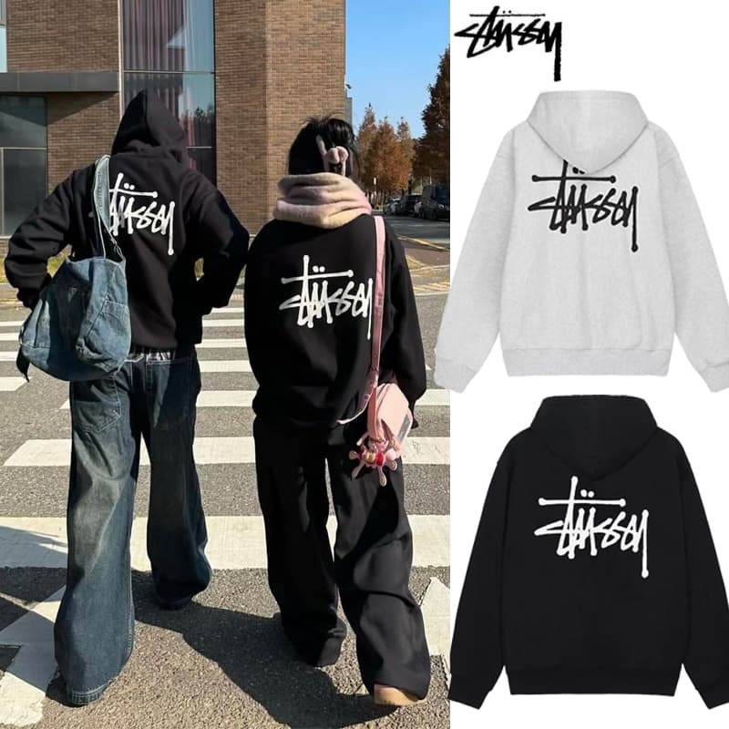 เสื้อสเวตเตอร์มีฮู้ด สำหรับผู้ชายและผู้หญิงSTUSSY BASIC LOGO HOODIE ผ้าฝ้ายแท้เสื้อสวมหัวคู่มีฮู้ดแบรนด์อินเทรนด์ รูปที่ 1