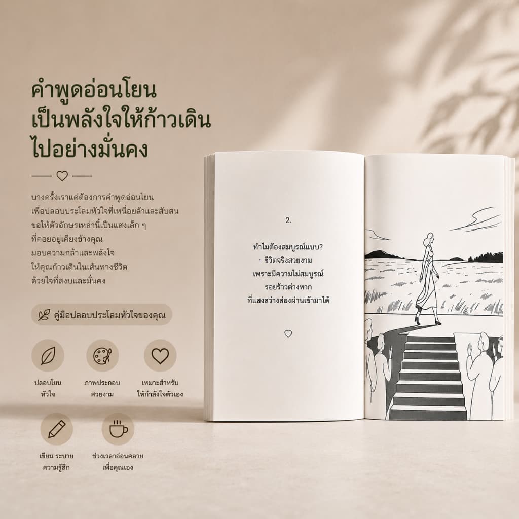 บำบัดใจให้ชีวิตอารมณ์สดใส หนังสือเพื่อการเยียวยาและผ่อนคลายจิตใจ สมุดระบายสี สมุดระบายสีสำหรับผู้ใหญ่ หนังสือภาษาไทย รูปที่ 2