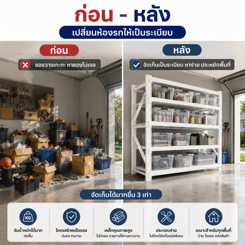 BLOVE ชั้นวางของ 5ชั้น ปรับสูงได้ รับน้ำหนัก 250กก./ชั้น ป้องกันสนิม ทนทาน โกดัง ครัว รูปที่ 3