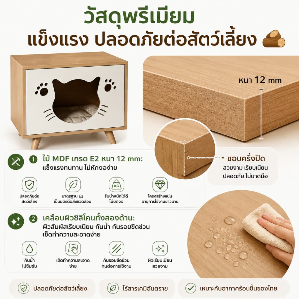 CC โต๊ะข้างเตียง บ้านแมว 2-in-1 | ตู้เก็บของ สำหรับน้องแมว ที่นอนแมว น่ารัก ใช้พื้นที่น้อย รูปที่ 7