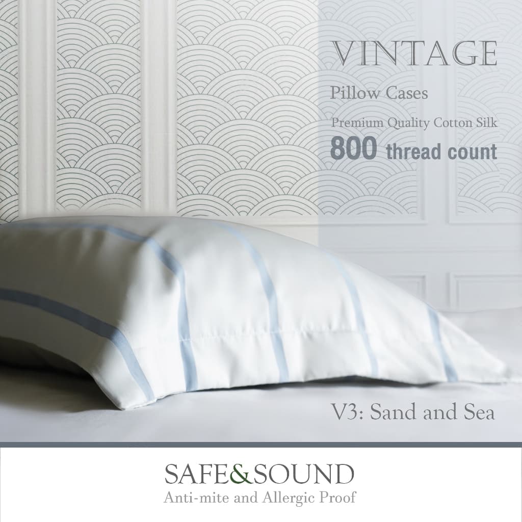 SAFE&SOUND ปลอกหมอนหนุน 800 TC กันไรฝุ่นแบบมีชาย ขนาด 20x30 นิ้ว Vintage Premium Quality Cotton Silk รูปที่ 5