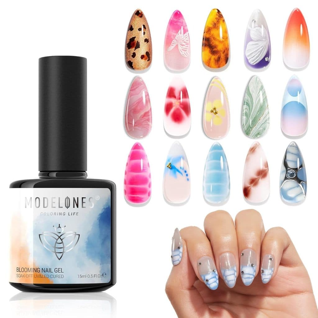 Modelones เจลฟุ้งสีใส Blooming Gel 15ml ทำลายหินอ่อน สีเจลกระจาย UV/LED DIY เบลนสีง่าย ไพรเมอร์ รูปที่ 9
