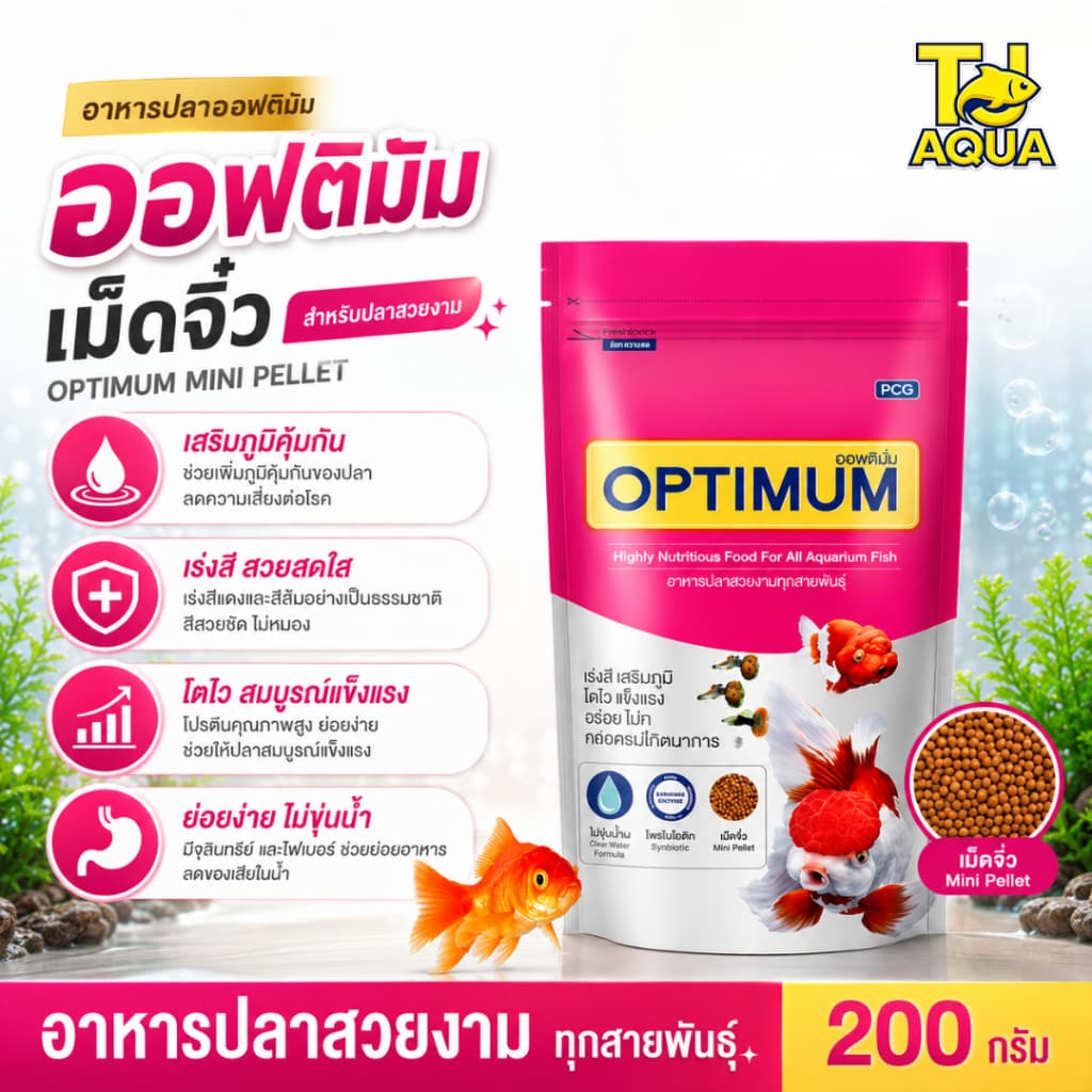 Optimum อาหารปลาสวยงาม ออพติมั่ม สูตรเร่งโต เร่งวุ้น เร่งสี ขนาด 100g/200g/500g/1kg รูปที่ 5