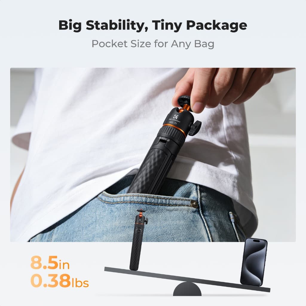 K&F CONCEPT MS71 กางเก็บอัตโนมัติ Mini ขาตั้งมือถือ ไม้เซลฟี่ 65cm for phone/DJI Pocket 4/3 Action6 รูปที่ 4