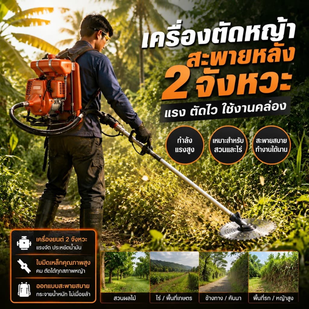 REAIM เครื่องตัดหญ้า2 แถมฟรีหัวตัดหญ้าจังหวะ 52 ซีซี 1200รอบต่อนาที สายสะพายไหล รูปที่ 4