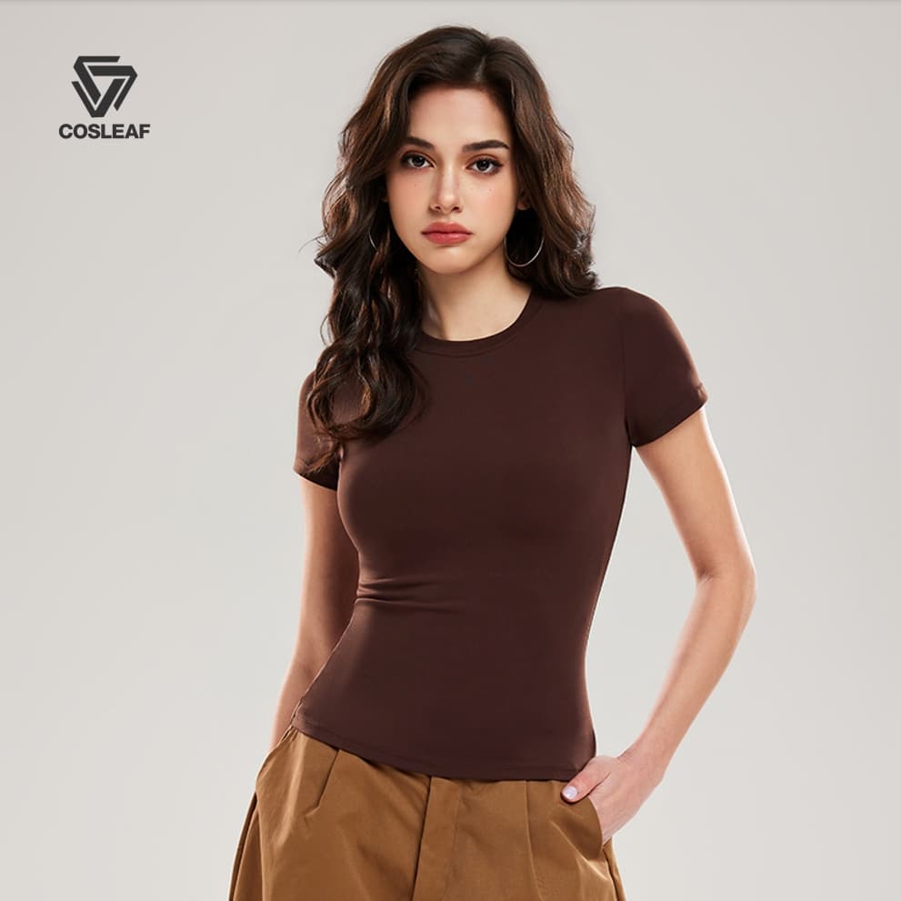 Cosleaf Sporty Chill เสื้อยืดผู้หญิง ทรงเข้ารูปสไตล์แฟชั่นสง่างาม แต่งง่ายดูดีผ้ายืดใส่สบายพร้อมส่ง