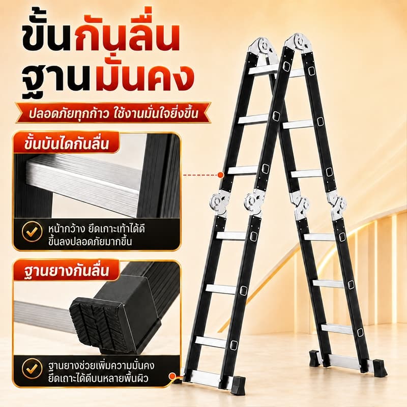 บันได บันไดอลูมิเนียม บันไดพับได้ 2000KG 12ขั้น 16ขั้น และ 20ขั้น แข็งแรง ตัวล็อคหนาแน่น ยาวทั้งหมด3.8m/4.8m/5.8m รูปที่ 5