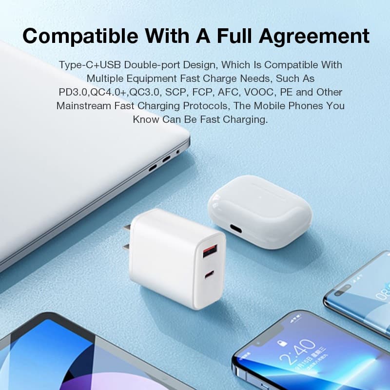 K8 หัวชาร์จ อินเทอร์เฟซ USB-A + Type-C หัวชาร์จ PD20W หัวชาร์จมินิสีขาว USB 18W + USB-C 20W รูปที่ 8