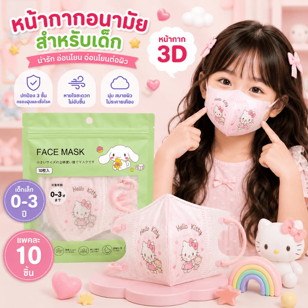 3Dเด็กเล็ก อายุ 0-3ปี ลายการ์ตูน 1แพค10ชิ้น สินค้าส่งจากกรุงเทพฯ รูปที่ 3