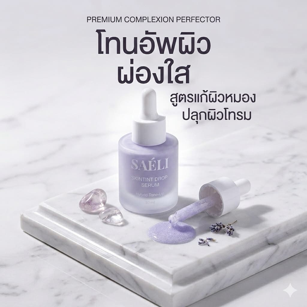 SAELI Skintint Drop Tone up Serum No.02 Violet Glow ไฮบริด โทนอัพเซรั่ม ผิวใสละมุน+บำรุง สำหรับคนเป็นสิวผิวแพ้ง่าย รูปที่ 2