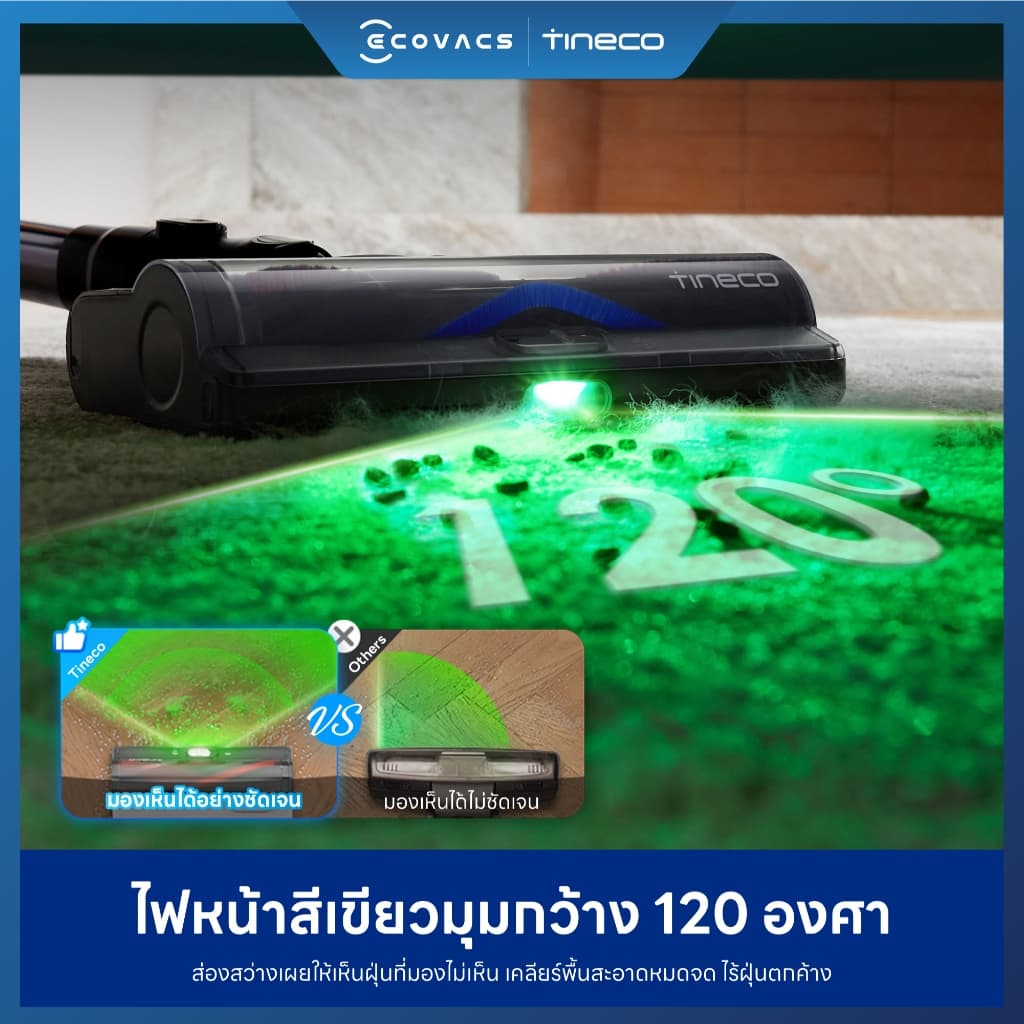 Tineco Pure One S50 Pro - เครื่องดูดฝุ่นไร้สาย ท่อดูดพับได้ 180 องศา ไฟสีเขียวส่องฝุ่นมุมกว้าง รูปที่ 5