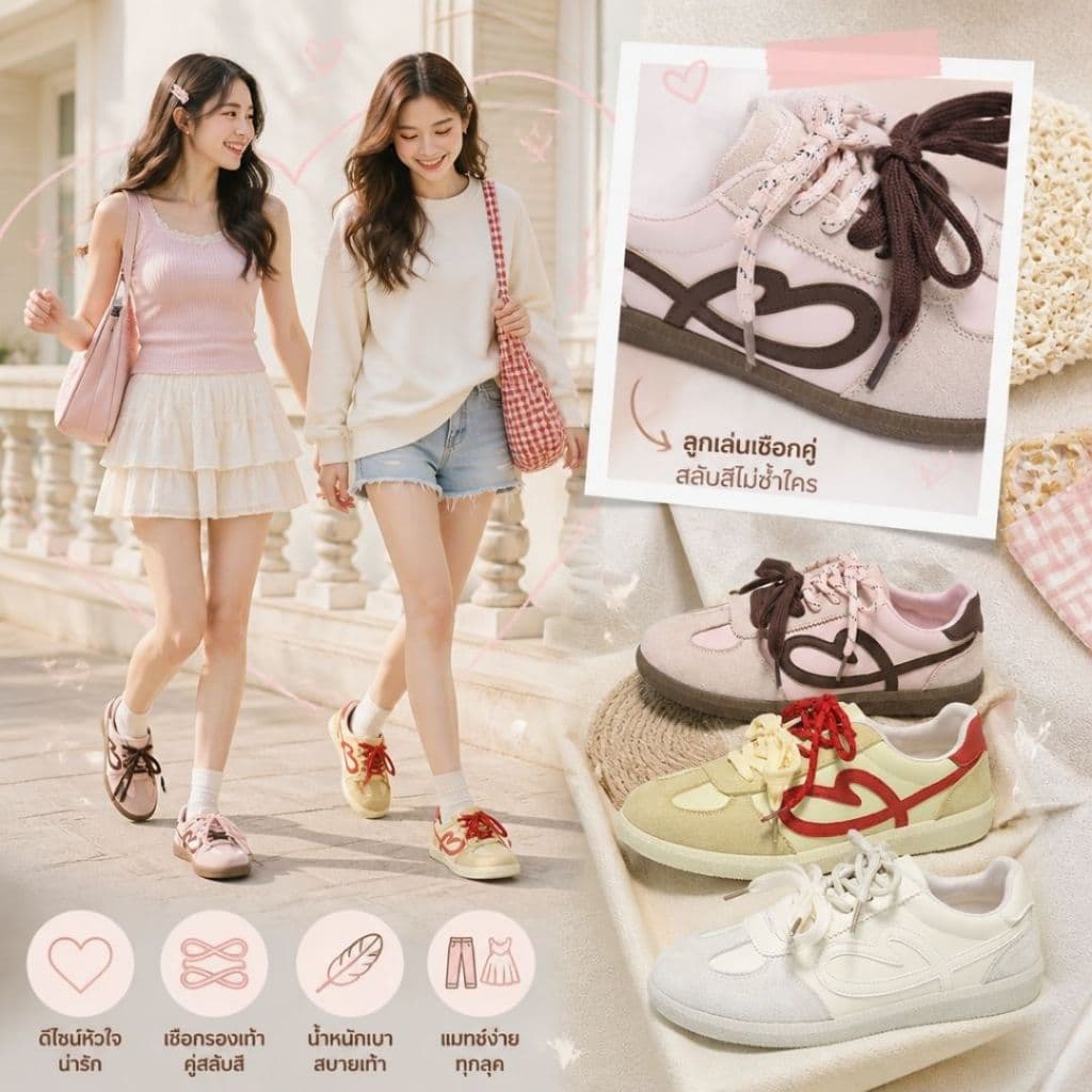 รองเท้าผ้าใบผู้หญิง Retro Sneakers สไตล์เกาหลี พื้นนุ่ม ใส่สบาย กันลื่น รูปที่ 4
