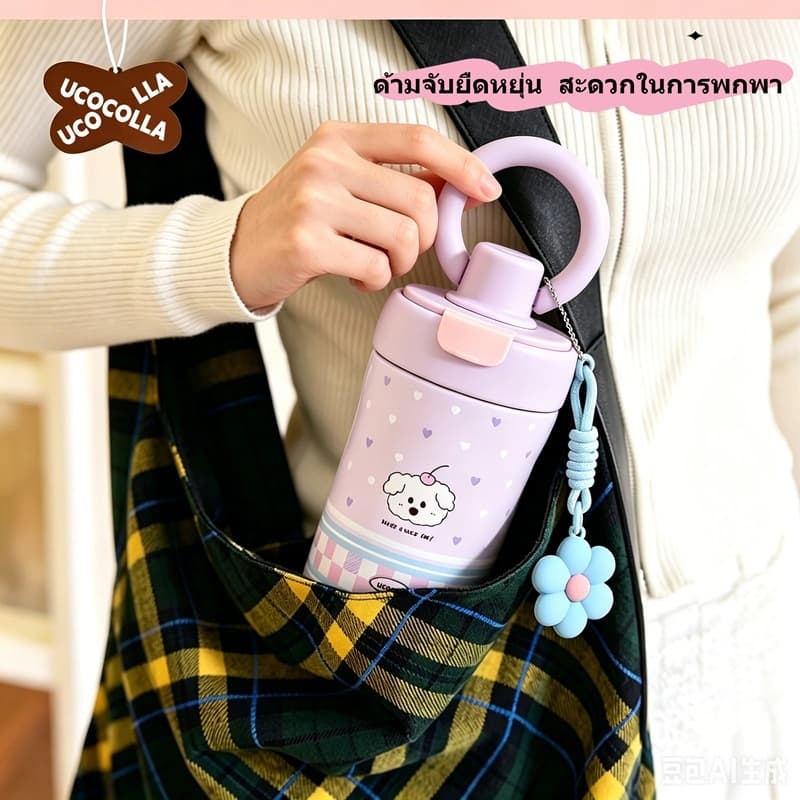UCOCOLLA 550ml ลวดลายน่ารัก แก้วเก็บความเย็นสแตนเลส เก็บความร้อนและเย็นได้ มาพร้อมหูจับและหลอดดูดน้ำ รูปที่ 5