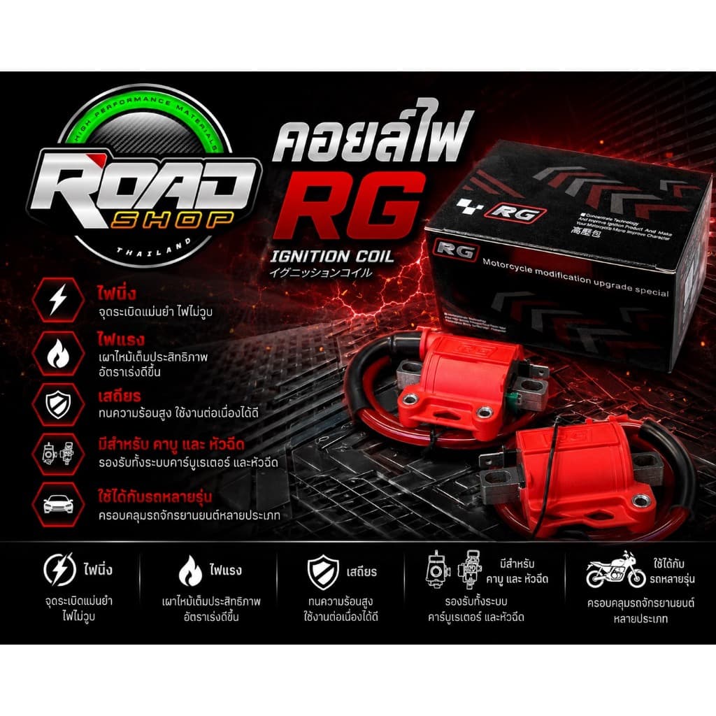 คอยล์หัวเที่ยนแต่ง สำหรับรถหัวฉีดและคาร์บู Rg racing เห็นผลอย่างชัดเจน จุดระเบิดรุนแรง เผาใหม้ได้อย่างหมดจด รูปที่ 1