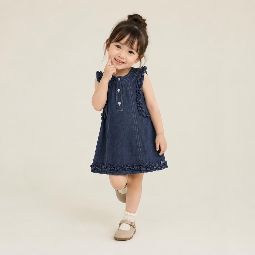 Hania kids ชุดเดรสยีนส์เด็กแขนกุด เสื้อผ้าเด็กผู้หญิง K4125029 รูปที่ 2