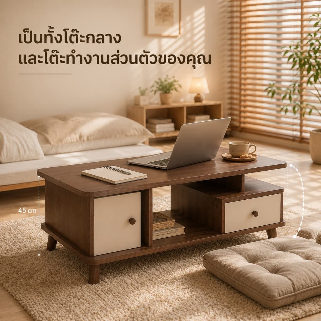 KD โต๊ะกลางโซฟา โต๊ะกาแฟ มีลิ้นชักและตู้เก็บของ สไตล์มินิมอล ทันสมัย แข็งแรง ทนทาน ประกอบง่าย สำหรับคอนโด รูปที่ 8