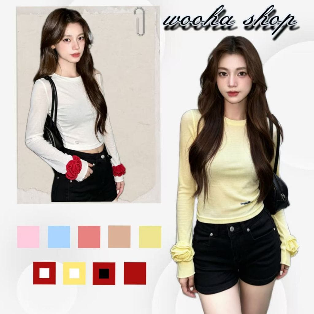 wooha shopเสื้อแขนยาวกันแดดสำหรับไปทะเล ดีไซน์ลายดอกไม้โปร่งแสง ช่วยให้ดูผอมเพรียวและสวยงาม รูปที่ 1