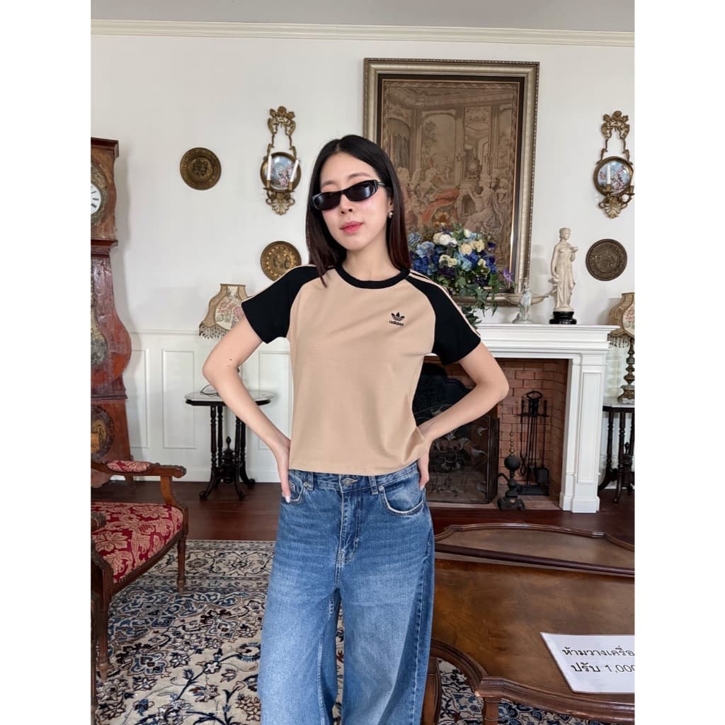 VL 5296 เสื้อยืดแขนสั้น คอกลม แต่งแถบ ผ้านิ่มใส่สบาย รูปที่ 3