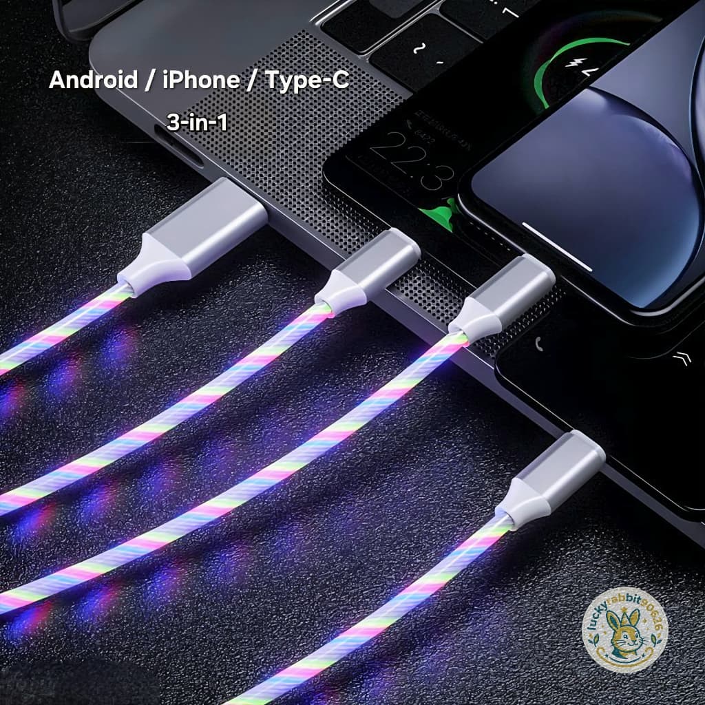 สายชาร์จ 3in1 สายเคเบิล 3-in-1 มีไฟเรืองแสง USB to Type C สายชาร์จไอโฟน สายชาร์จแอนดรอยด์ ชาร์จเร็ว แท้ สำหรับทุกรุ่น รูปที่ 2