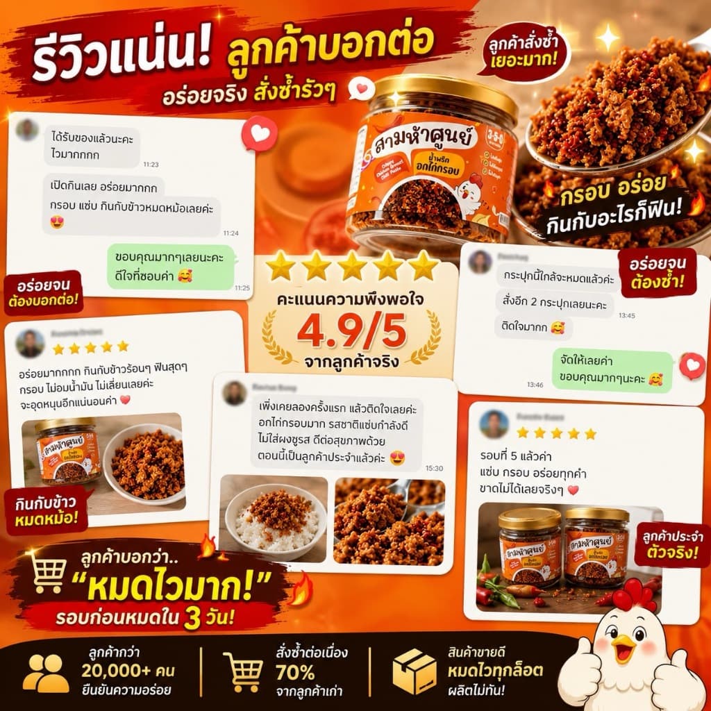 2แถม1 โปร!! น้ำพริกอกไก่กรอบ(กรอบนาน อร่อยนาน ปริมาณ50กรัม ไม่ใส่สารกันเสีย) รูปที่ 5