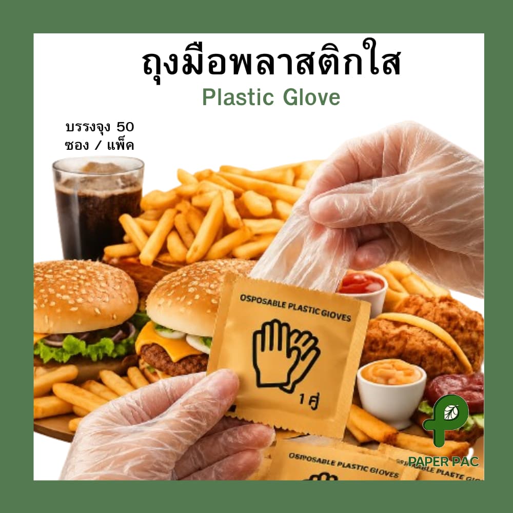 ถุงมือพลาสติกแบบซอง พลาสติกแบบพกพา 1 ซอง 2 ชิ้น แบบใช้แล้วทิ้ง รูปที่ 5