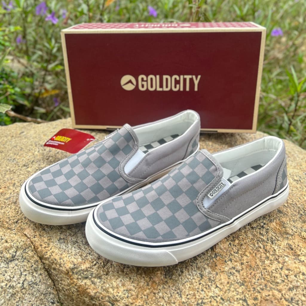 Goldcity NS901 รองเท้าสลิปออนผ้าใบแฟชั่นทรงคลาสสิค ลายหมากรุก Size : 39-45 slipon รูปที่ 2