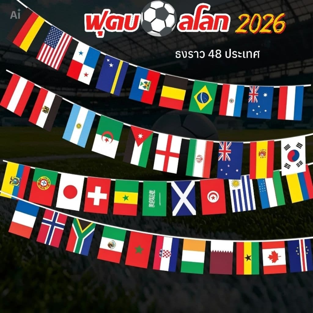 ธงราวบอลโลก FIFA World Cup 2026 ธง48 ประเทศ ธงผ้าแบรนเนอร์ใช้ประดับสถานที่ ร้านอาหาร สถานบันเทิง รูปที่ 1