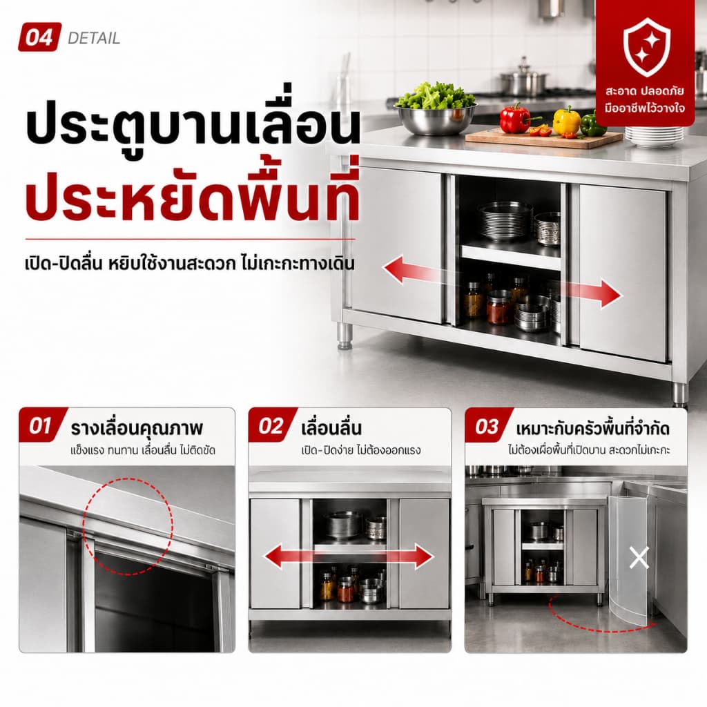 ชั้นวางของ ตู้สแตนเลส ชั้นวางจาน โต๊ะวางของในครัว โต๊ะสแตนเล ปรับความสูงได้ รับน้ำหนักได้500KG รูปที่ 5