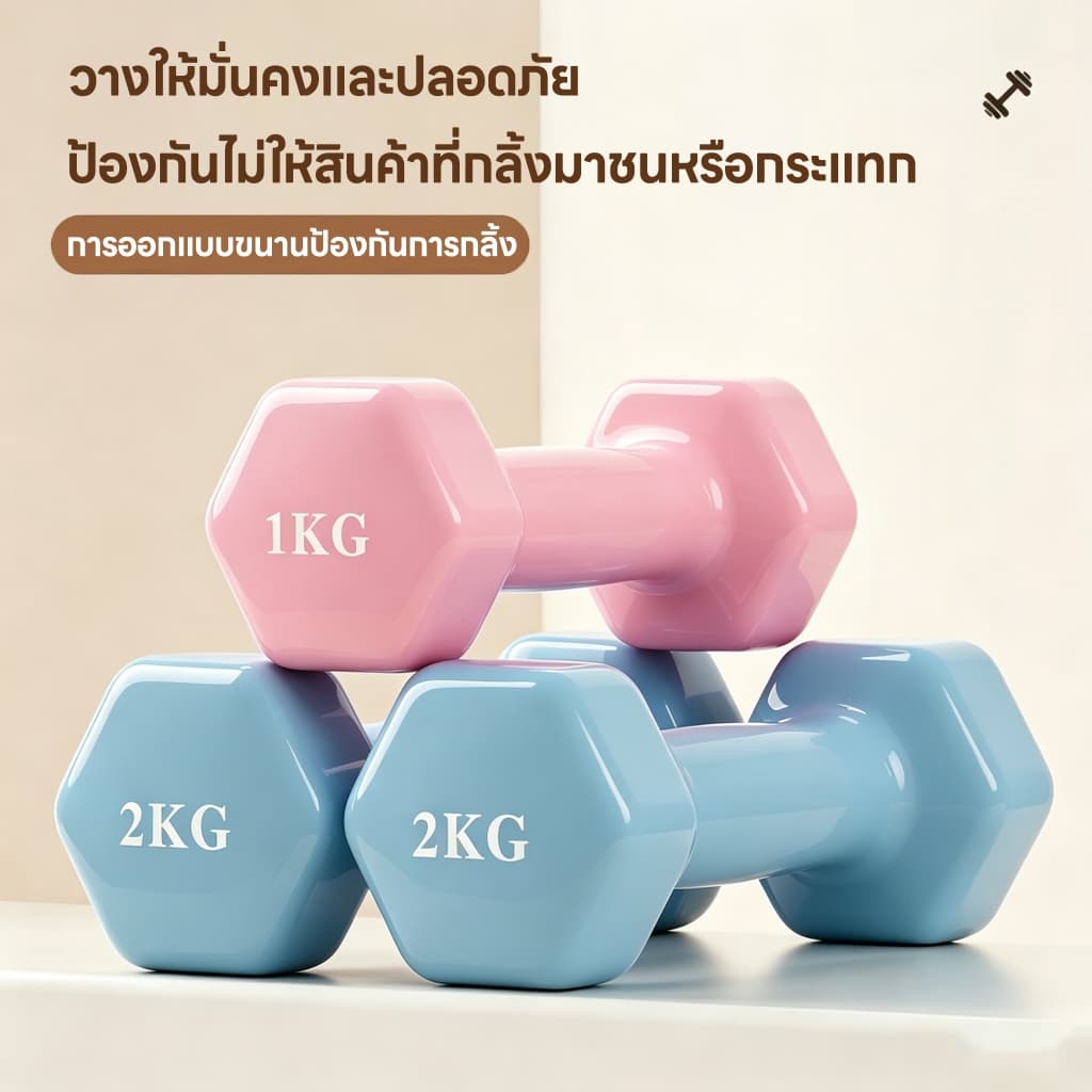 ดัมเบล ดัมเบลยาง 1/2/3/4กก. ลดไขมันต้นแขน ออกกำลังกายและฟิตเนส ดัมเบลสำหรับผู้หญิง ดัมเบลยกน้ำหนัก รูปที่ 6