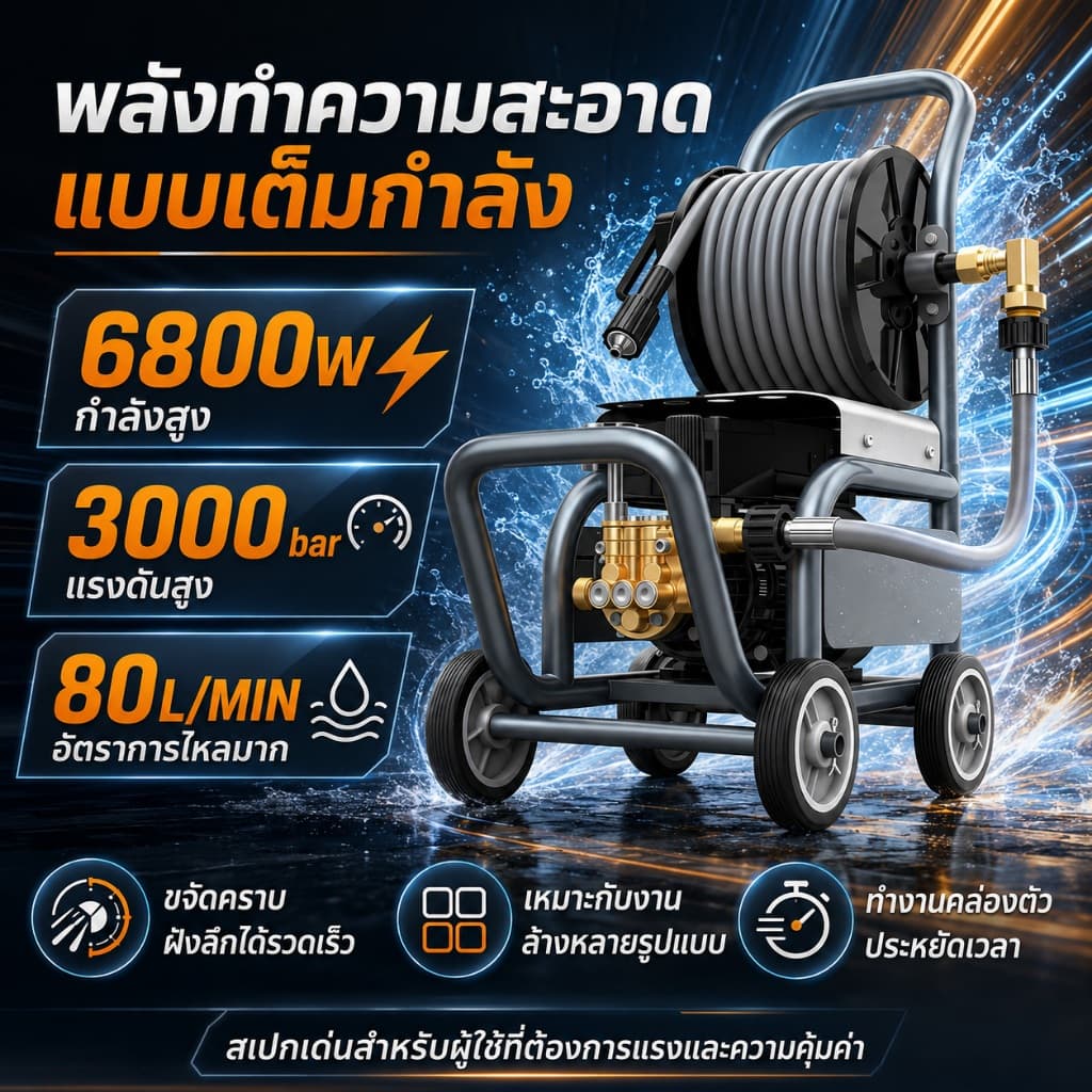 REAIM เครื่องฉีดน้ำแรงดันสูง6800W 3000bar เครื่องฉีดน้ำแรงดันสูงแบบพกพา รูปที่ 3