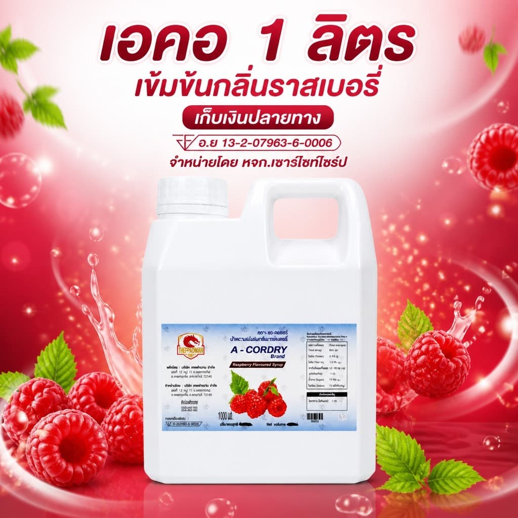 สุดคุ้ม 1 แถม 1 น้ำหวานเข้มกลิ่นราสเบอรี่ ขนาด 1000ML รูปที่ 2